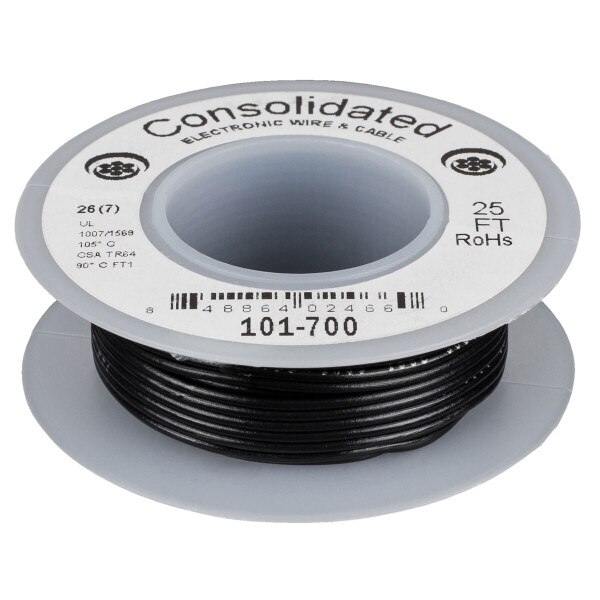Main product image for Consolidated Stranded 26 AWG Hook-Up Wire 25 ft. Bla 101-700